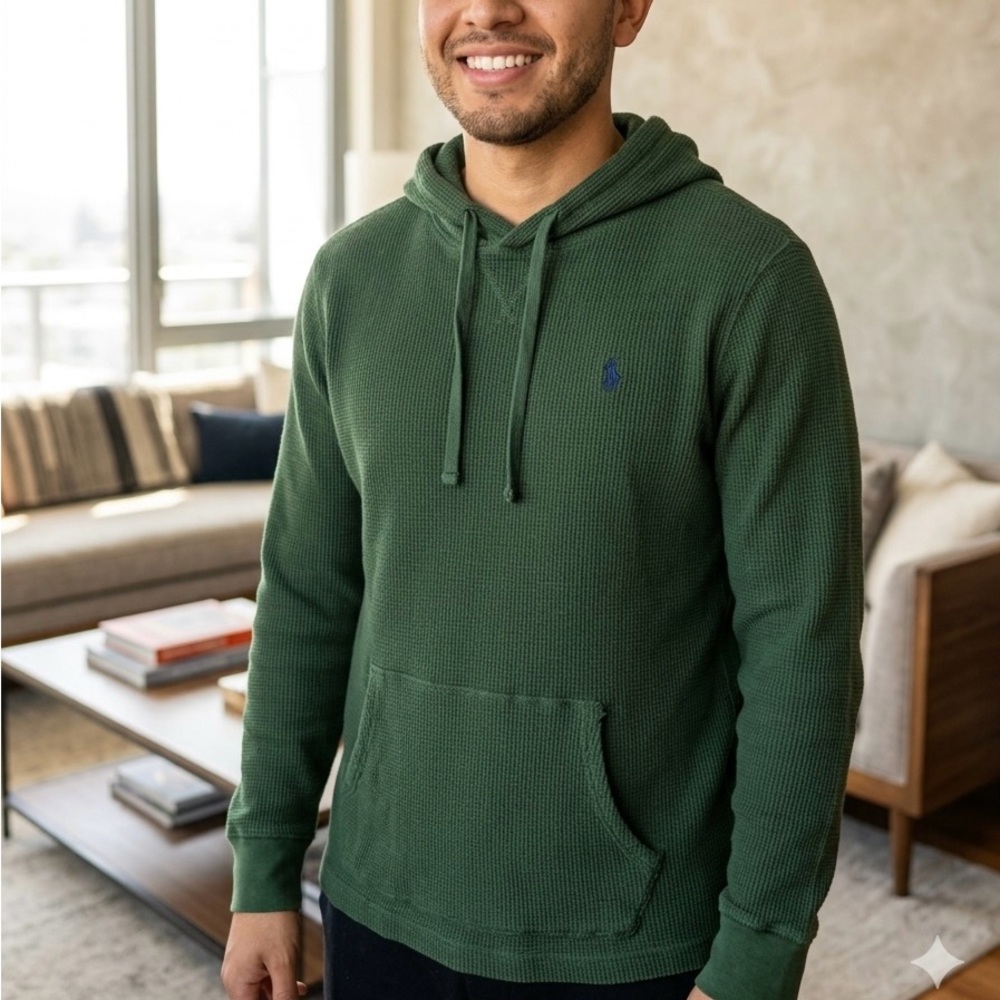 Ralph Lauren Green Waffle-Knit Hooded Pullover